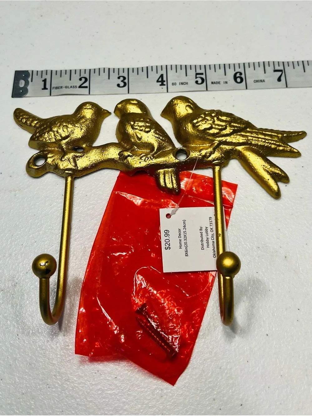 Hobby Lobby Gold Bird Wall Hooks Double Hook Home Decor NWT